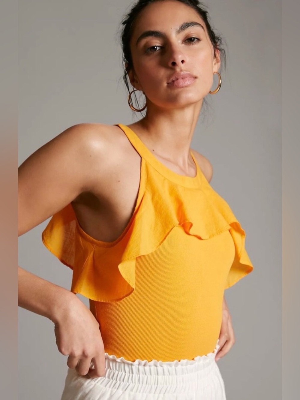Maeve Bright Orange Ruffle Halter Top